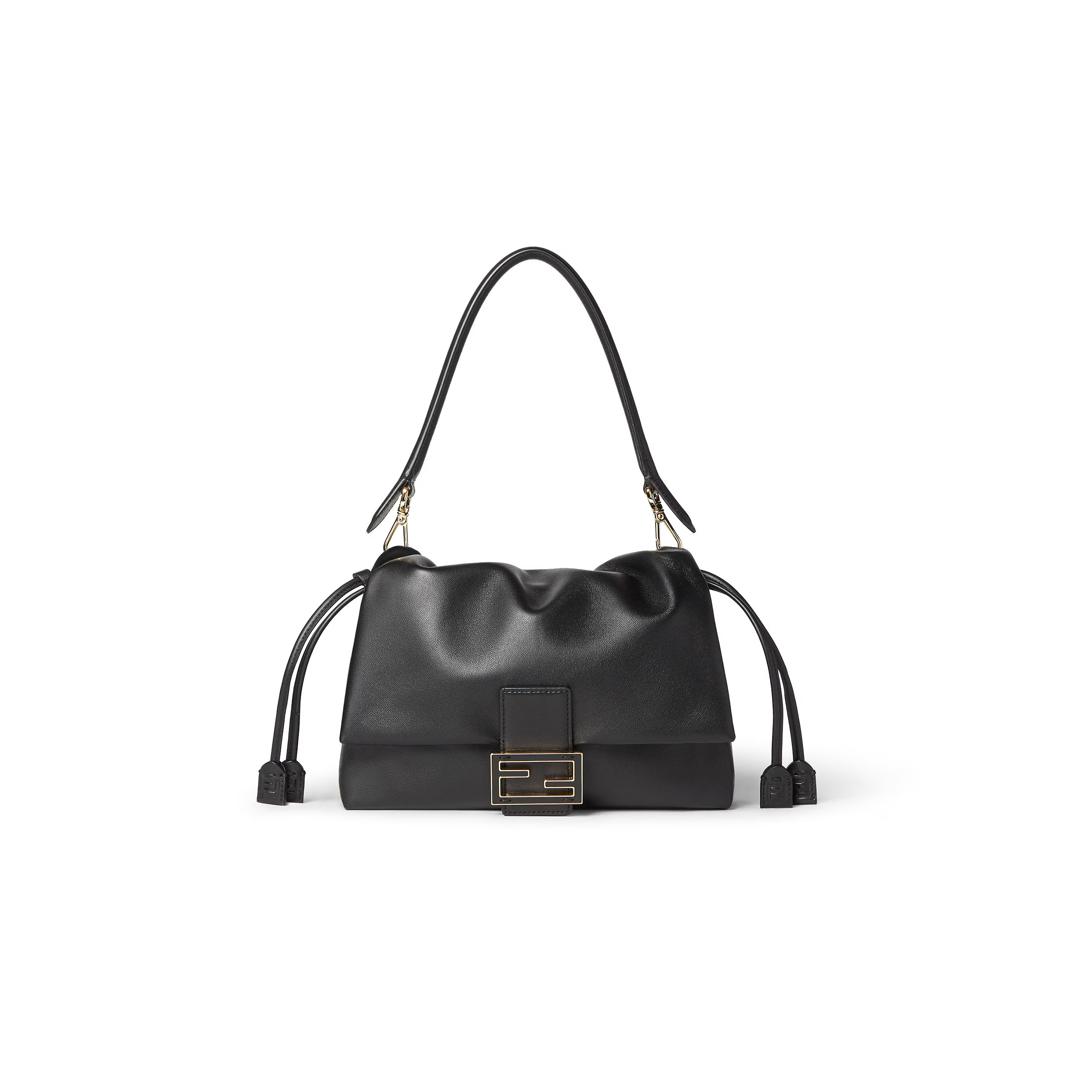 FENDI MAMMA BAGUETTE MEDIUM BLACK NAPPA LEATHER BAG 8BR833AQ0DF0KUR (26.5*18*8.5cm)
